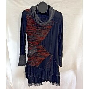 C'Fait Pour Vous Size 3 US M Black Gray Lagenlook Ruffle Patchwork Dress France